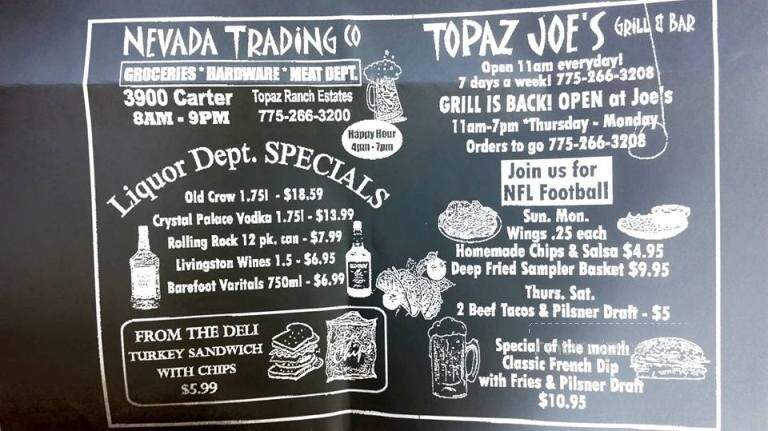 Topaz Joe's Grill & Bar - Wellington, NV