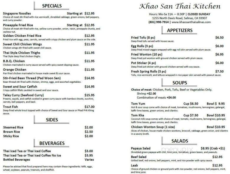 Khao San Thai Kitchen - Salinas, CA